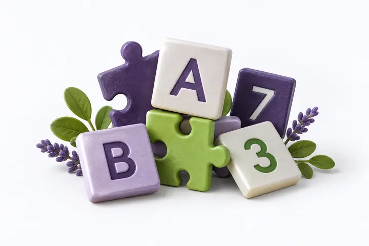 Puzzle blocks spelling Baffld daily puzzle theme